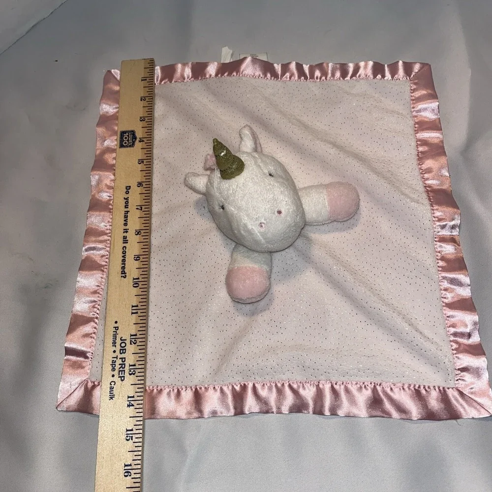 Cloud Island White Unicorn Baby Security Blanket Pink Satin‎ Trim Small Lovey